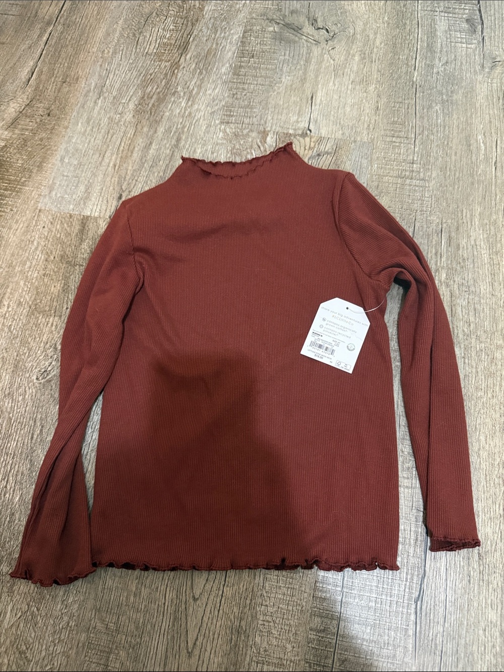 Ribbed Long-Sleeve Mock Neck Top - Rust